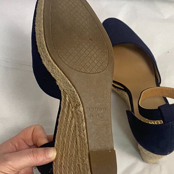 Crown & Ivy Wedge Sandals Boho Espadrille Block Heels with Ankle Strap & Charm - Picture 7 of 7